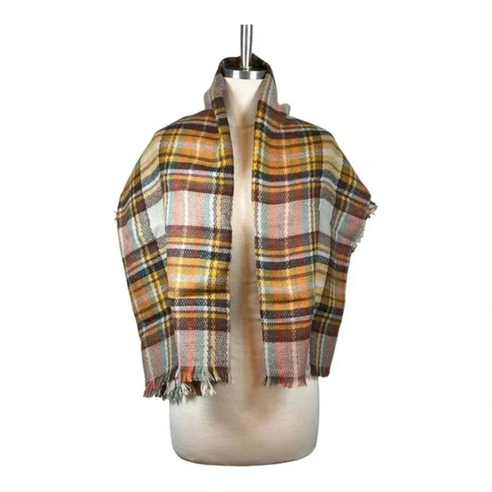 Plaid Blanket Scarf Womens OS Multicolor Oversized Cozy‎ Fall Wrap Shawl Tartan
